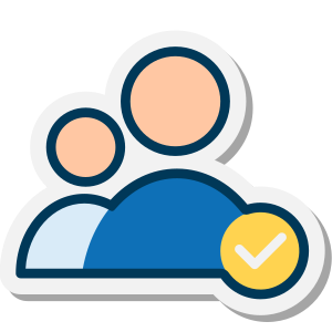 Cartoon two users with checkmark