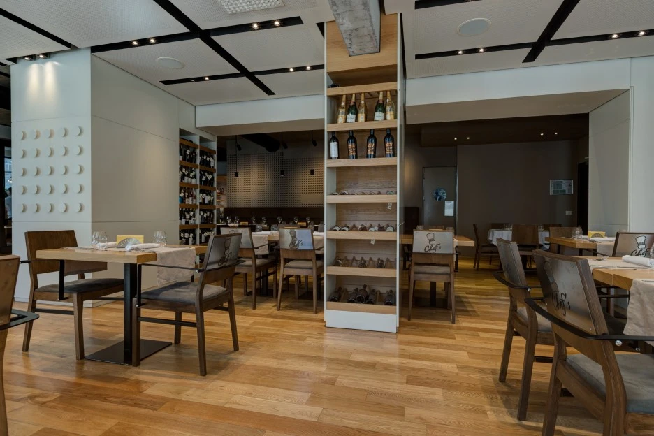 Restaurant interior with tables and chairs